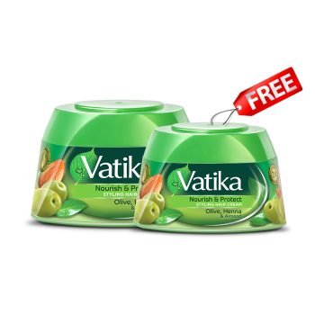 Vatika Naturals Nourish & Protect Styling Hair Cream | Henna, Almond, Aloe Vera & Nourishing Vatika Oils | Style & Texture - 140ml+70ml FREE