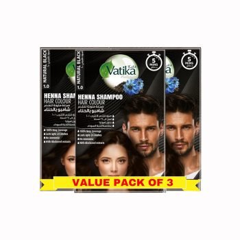 Vatika Naturals Henna Colour Shampoo Black (3 x 20ml) | With Blackseed Extracts | 100% Grey Coverage in 5 Minutes | No Ammonia | Lasts Up to 24 Washes