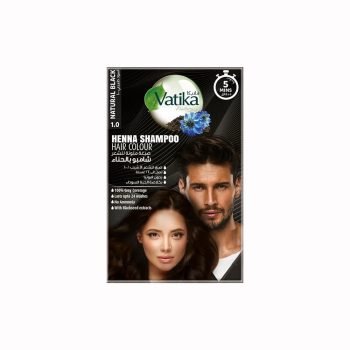 Vatika Naturals Instant Henna Shampoo Hair Colour Natural Black (20ml + Gloves) | With Blackseed Extracts | 100% Grey Coverage in 5 Minutes | No Ammonia | Lasts Up to 24 Washes