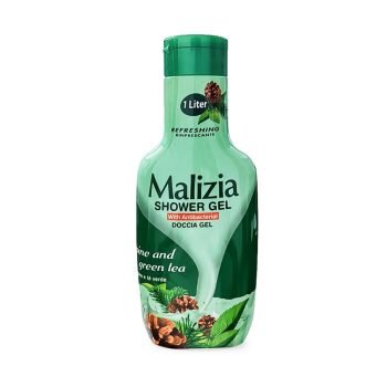 Malizia Shower Gel Pine and Green Tea 1000ml | Gentle Body Wash, Family Pack, Premium Beauty