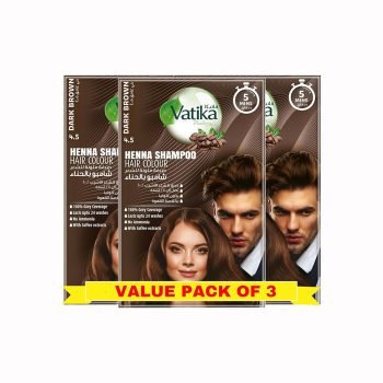 Vatika Naturals Instant Henna Shampoo Hair Colour Dark Brown (3 x 20ml + Gloves) | With Coffee Extracts | 100% Grey Coverage in 5 Minutes | No Ammonia | Lasts Up to 24 Washes