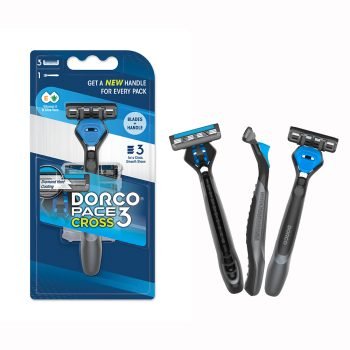 Dorco Pace 3 Cross Disposable Razor for Men with triple stainless steel blades, pivoting head, and lubricating strip