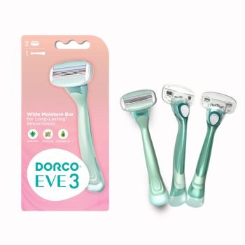 Dorco Eve 3 System Razor for Women - 3 Blades Shaving System, 2 Heads, 1 Handle