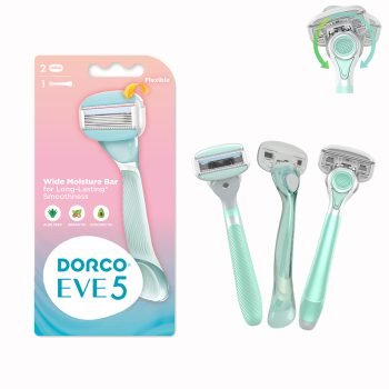 Dorco Eve 5 System Razor for Women - 5 Blades Shaving System, 2 Heads, 1 Rubber Handle