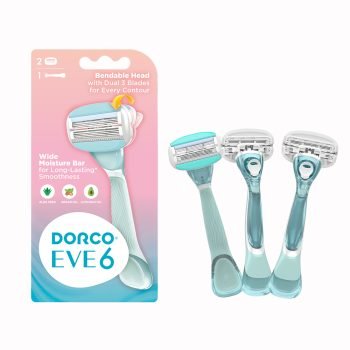 Dorco Eve 6 System Razor for Women - 6 Blades Shaving System, 2 Heads, 1 Handle