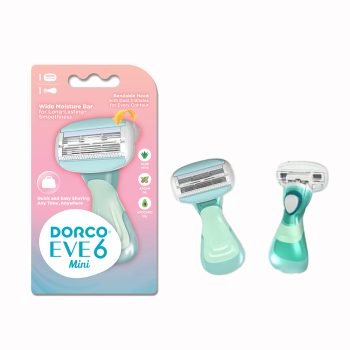 Dorco Eve 6 Mini System Razor for Women - 6-Blade Razor for On-the-Go grooming, 2 Heads, 1 Handle