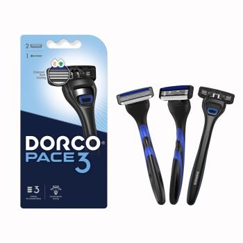 Dorco Pace 3 System Razor for Men - 3 Blades Shaving System, 2 Heads, 1 Rubber Handle