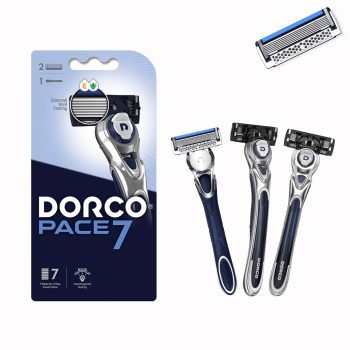 Dorco Pace 7 System Razor for Men - The World's First 7-Blade Razor System, 2 Heads, 1 Handle
