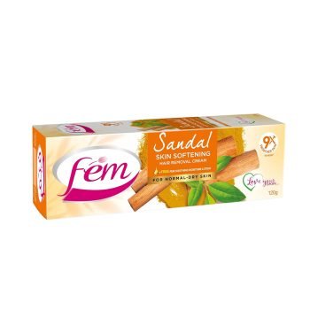 FEM Hair Removal Cream with Sandal 120g for Softening Skin with pH Balancing Skin Care Lotion